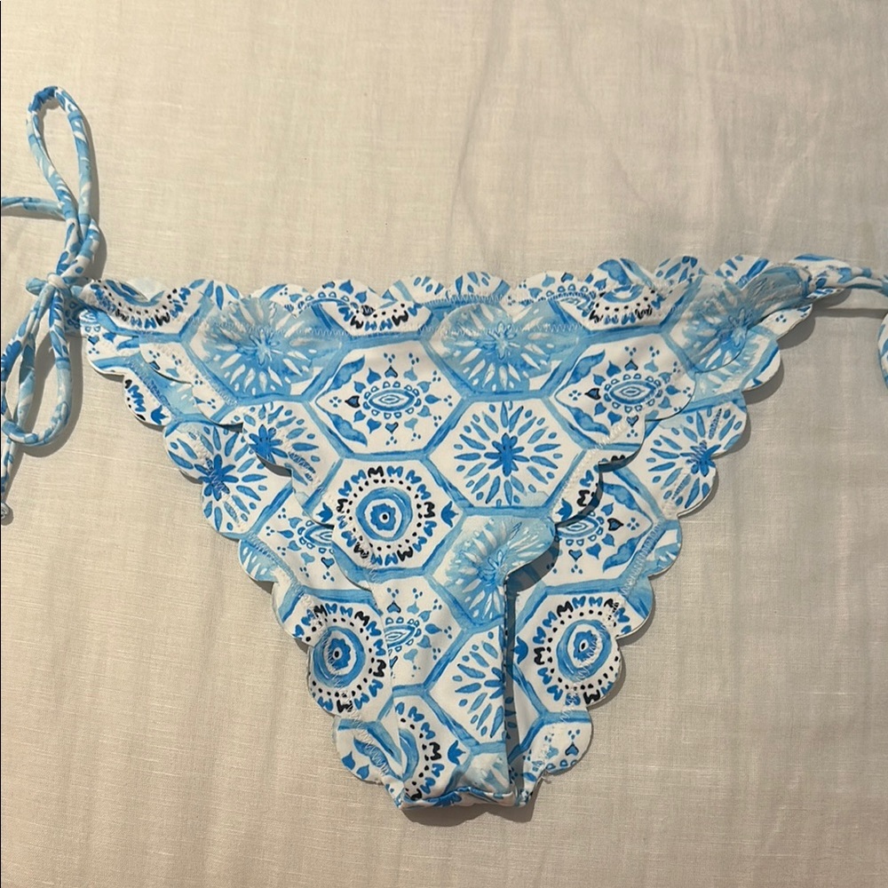 Blue Floral Tie-Side Bikini Bottom - Women Swim